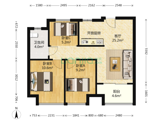 绿地滨湖国际城七区 3室1厅1卫 89平方