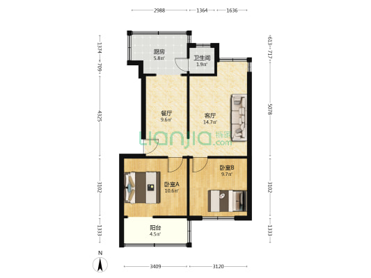 教场北路22号 2室2厅1卫 54平方