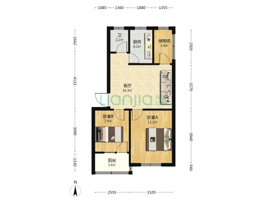 牛羊肉加工厂宿舍北区 2室1厅1卫 60平方