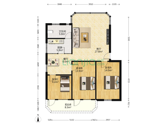 桂园小区 3室2厅1卫 114平方