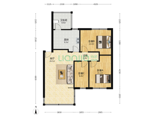 金山湖惠州学院教工宿舍 3室1厅1卫 80平方
