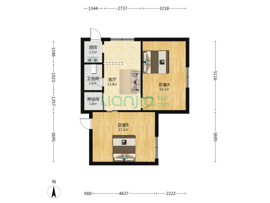 市政大楼宿舍 2室1厅2卫 76平方