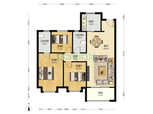 华润置地二十四城 3室1厅2卫 120平方