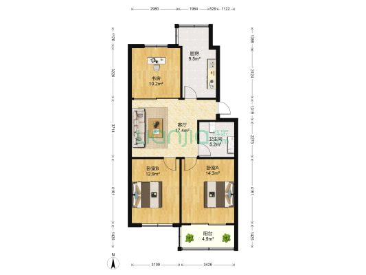 鸿达新寓 3室1厅1卫 91平方