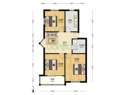 体育路298弄 3室1厅1卫 80平方