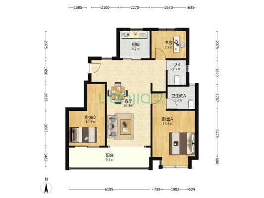 绿城春来云潮 3室1厅2卫 97平方