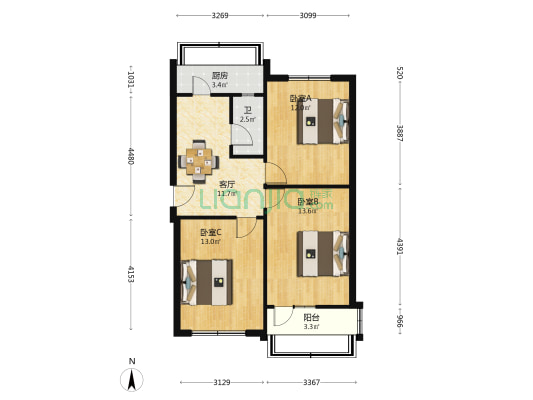 地区机械局宿舍 3室1厅1卫 72平方