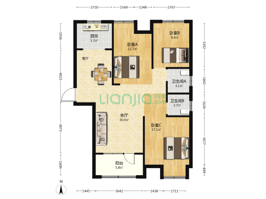 沁和园东澜岸 3室1厅2卫 117平方