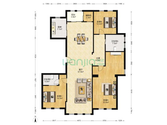 太子湾 3室1厅2卫 184平方