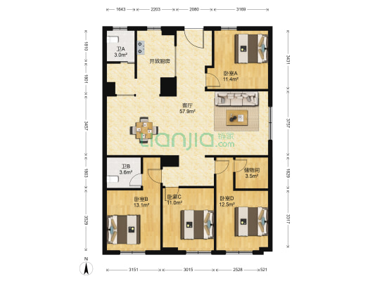 宁波会展中心大厦 4室1厅2卫 160平方