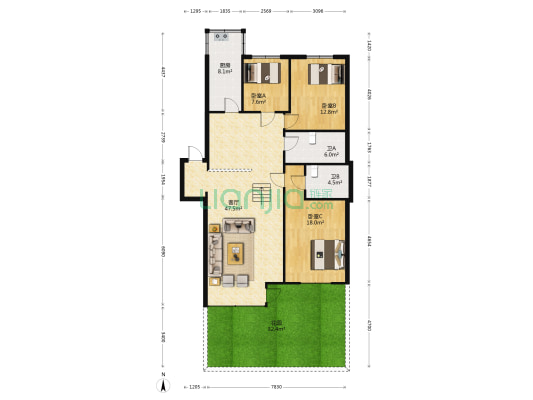 华天新城 3室1厅2卫 132平方