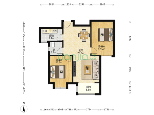 大谈华园 2室1厅1卫 85平方