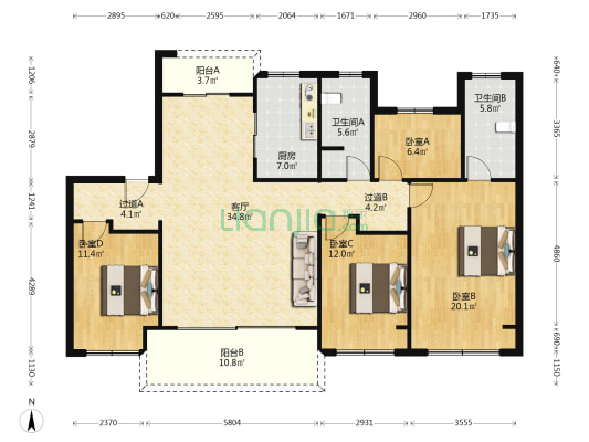 珑悦居 4室1厅2卫 143平方