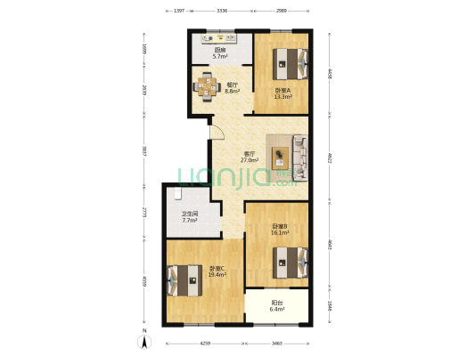 疾控小区 3室2厅1卫 133平方