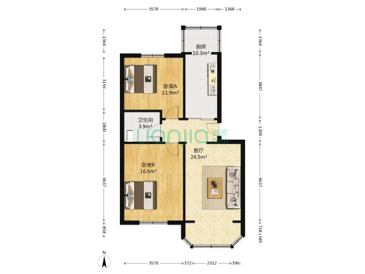 黄金家属楼 2室1厅1卫 85平方