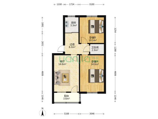 淮海西村 2室1厅1卫 66平方