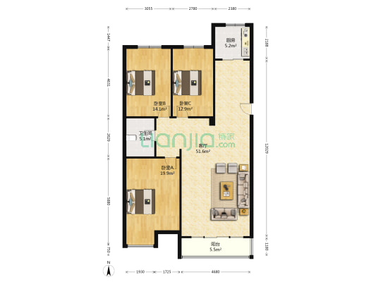 名贵山庄亲情园 3室1厅1卫 134平方
