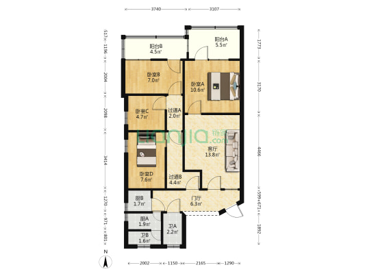 建委小区 4室1厅2卫 84平方