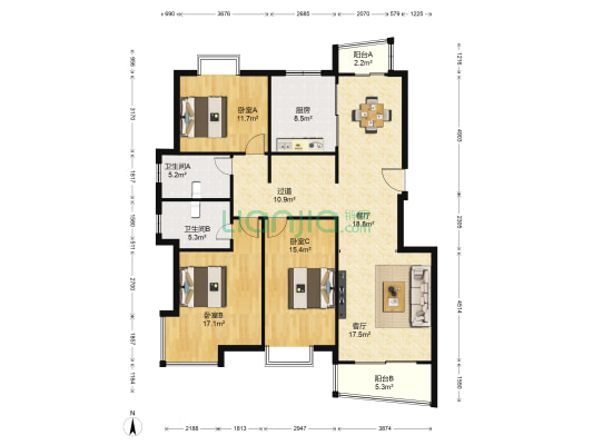 恋湖家园四期 3室2厅2卫 143平方