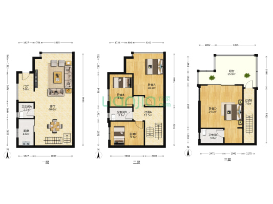 翡翠绿洲宝翠园 4室1厅3卫 154平方