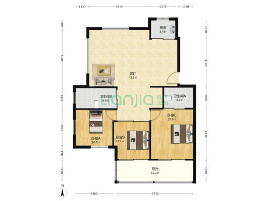 金海岸家园 3室1厅2卫 125平方