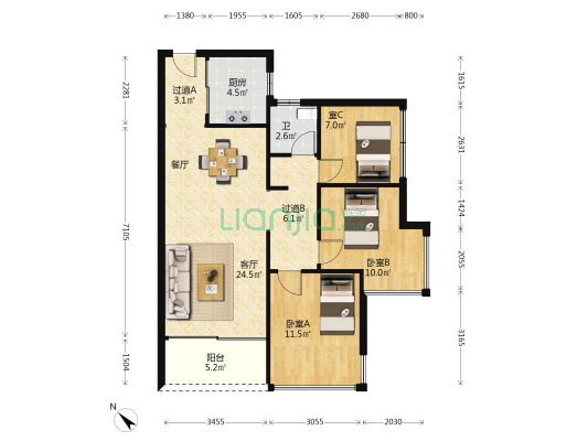 奥园天悦湾（二期） 3室1厅1卫 90平方
