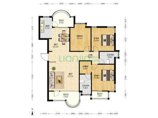 高美云安 2室2厅2卫 133平方