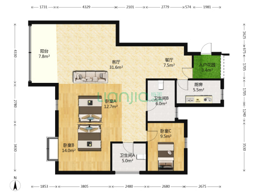 樱花半岛 3室2厅2卫 132平方