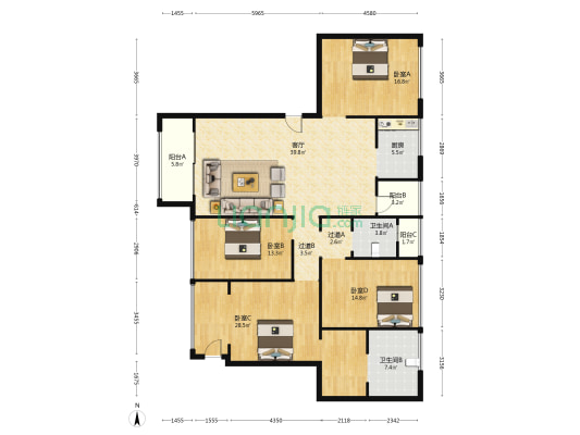 金沙城西府颐苑 4室1厅2卫 206平方