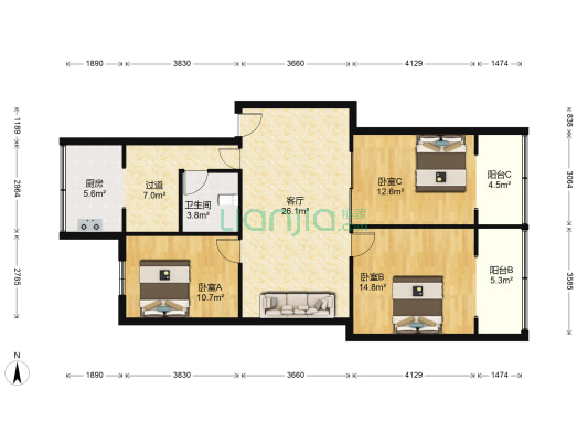 馨和苑(成华) 3室1厅1卫 96平方