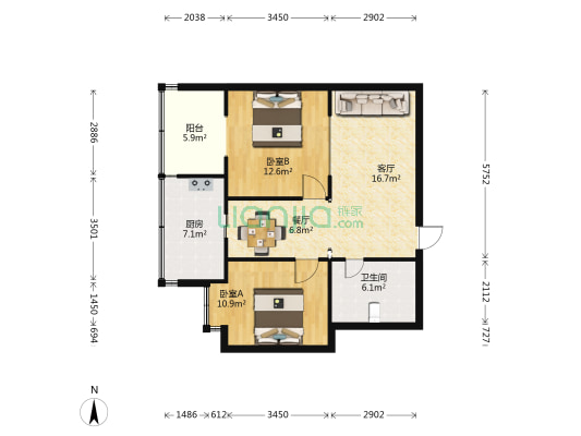 南海街35号院 2室2厅1卫 84平方