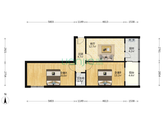 耿家庄小区 2室1厅1卫 72平方