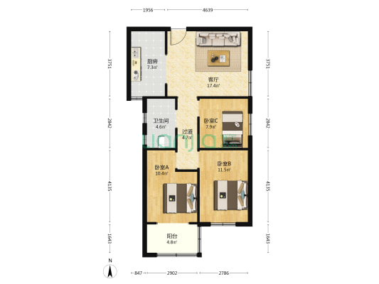 中基都市春天 3室1厅1卫 94平方