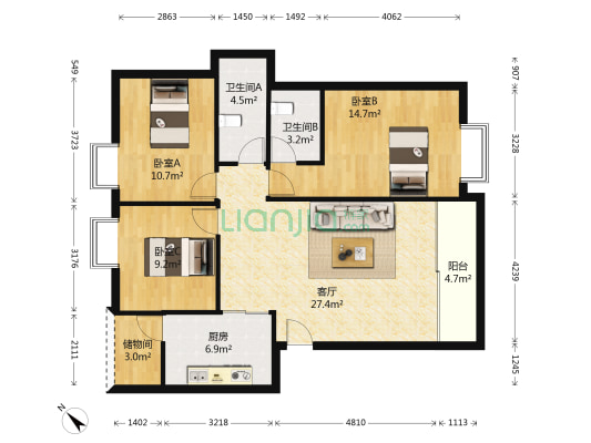 碧涛居 3室1厅2卫 100平方
