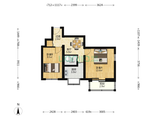 社区家属楼 2室1厅1卫 56平方