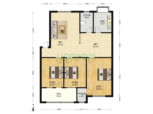 粮苑小区(襄州区) 3室2厅2卫 135平方