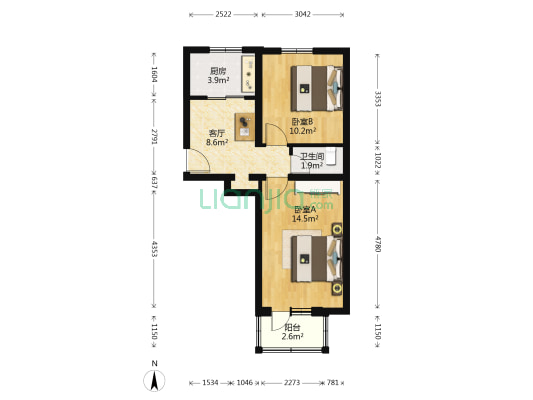 蒲黄榆三里 2室1厅1卫 53平方