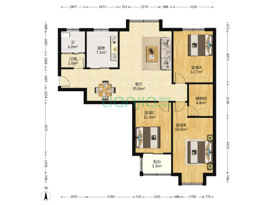 金华丽 3室1厅1卫 133平方
