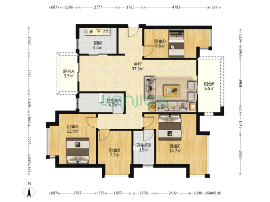 康华·云溪 4室1厅2卫 131平方