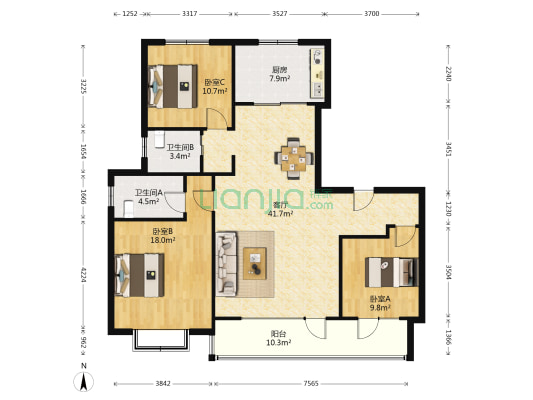 银丰玖玺城山和院 3室1厅2卫 144平方