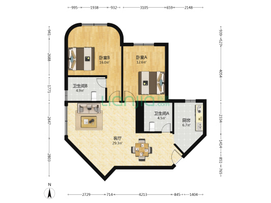首力大厦 2室1厅2卫 82平方