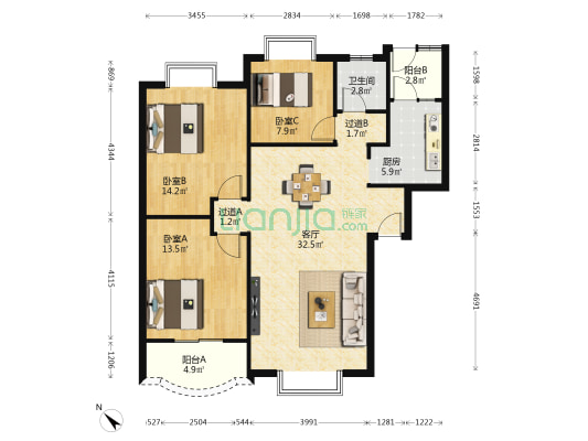 钻石苑 3室1厅1卫 108平方