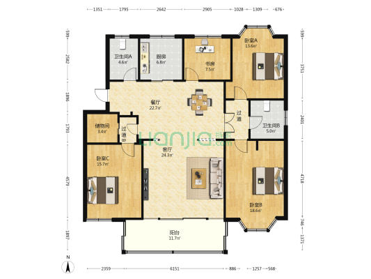 大通花园一期 4室2厅2卫 165平方