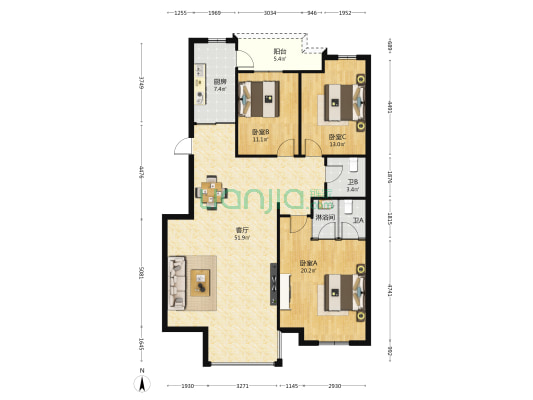 祥和竹苑 3室1厅3卫 134平方