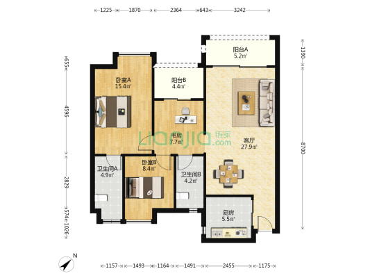 安合花园 3室1厅2卫 94平方