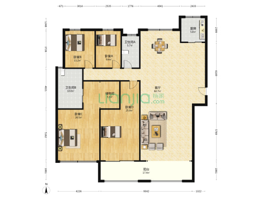 碧桂园·翡翠东郡 4室1厅2卫 228平方