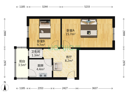 革新中街23号 2室1厅1卫 56平方