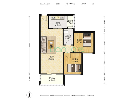 合信地王广场 2室1厅1卫 72平方