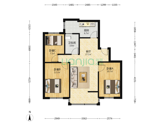 山益村 3室1厅1卫 86平方