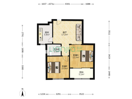 瑞珂沁园 2室1厅1卫 78平方
